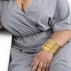 80 mm (3.15") XXL Bangle Set for Women, 6 mm Wide Gold-Tone Stainless Steel Stackable Bracelets - Fits Palm Width 110-118 mm