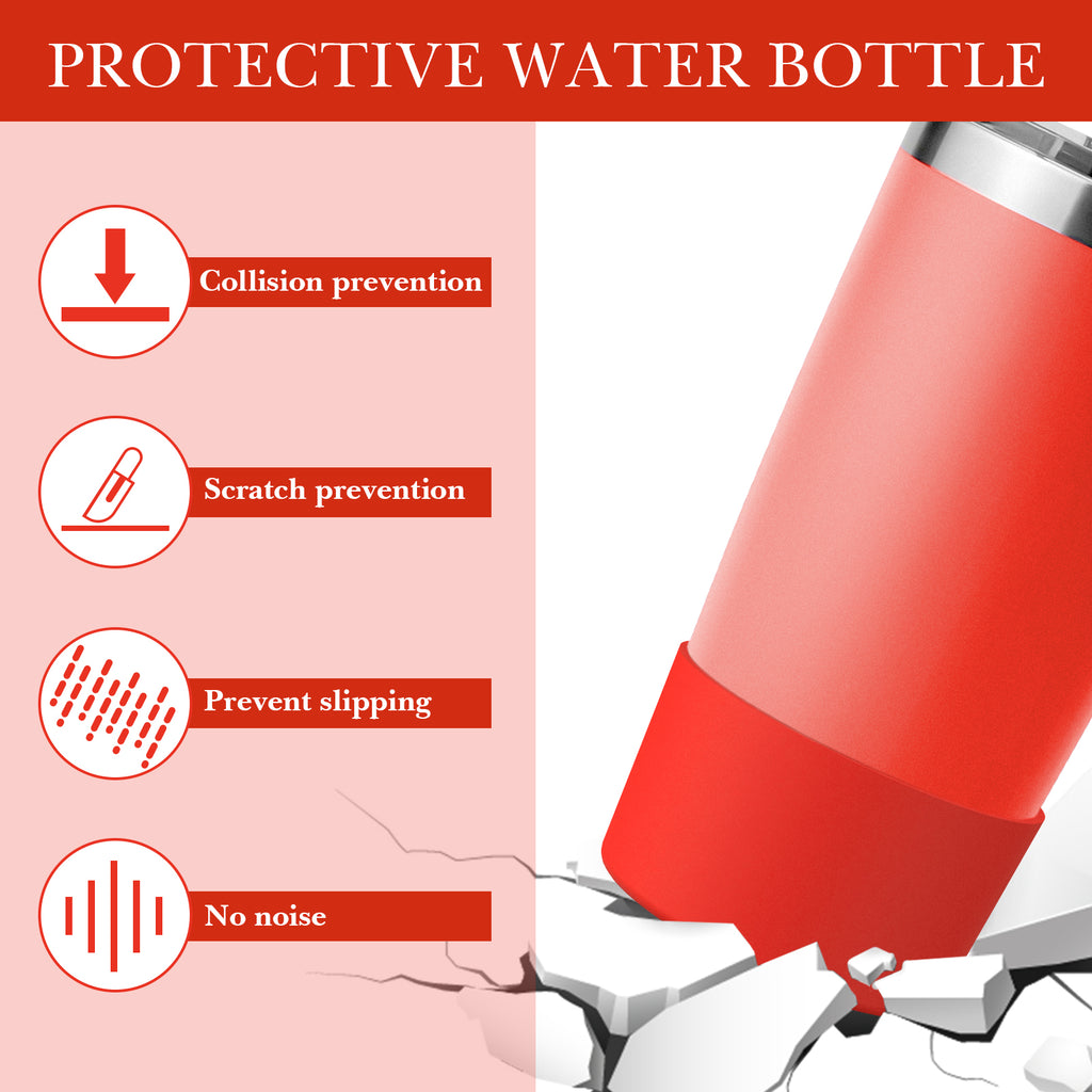 Linkidea Water Bottle Boot Compatible with YETI Rambler Travel Mug 20oz/30oz, Tumbler 20oz/30oz, Silicone Anti-Slip Water Bottle Bottom Sleeve Cover Protector (Red / 2 Pack)