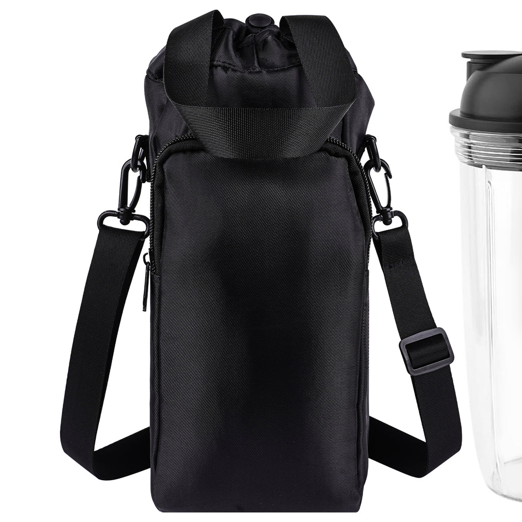 Linkidea Blender Storage Bag, Portable Drawstring Bottle Holder with Shoulder & Hand Strap, Travel Shaker Container Pouch Compatible with 24-32 oz Bottles (Black)