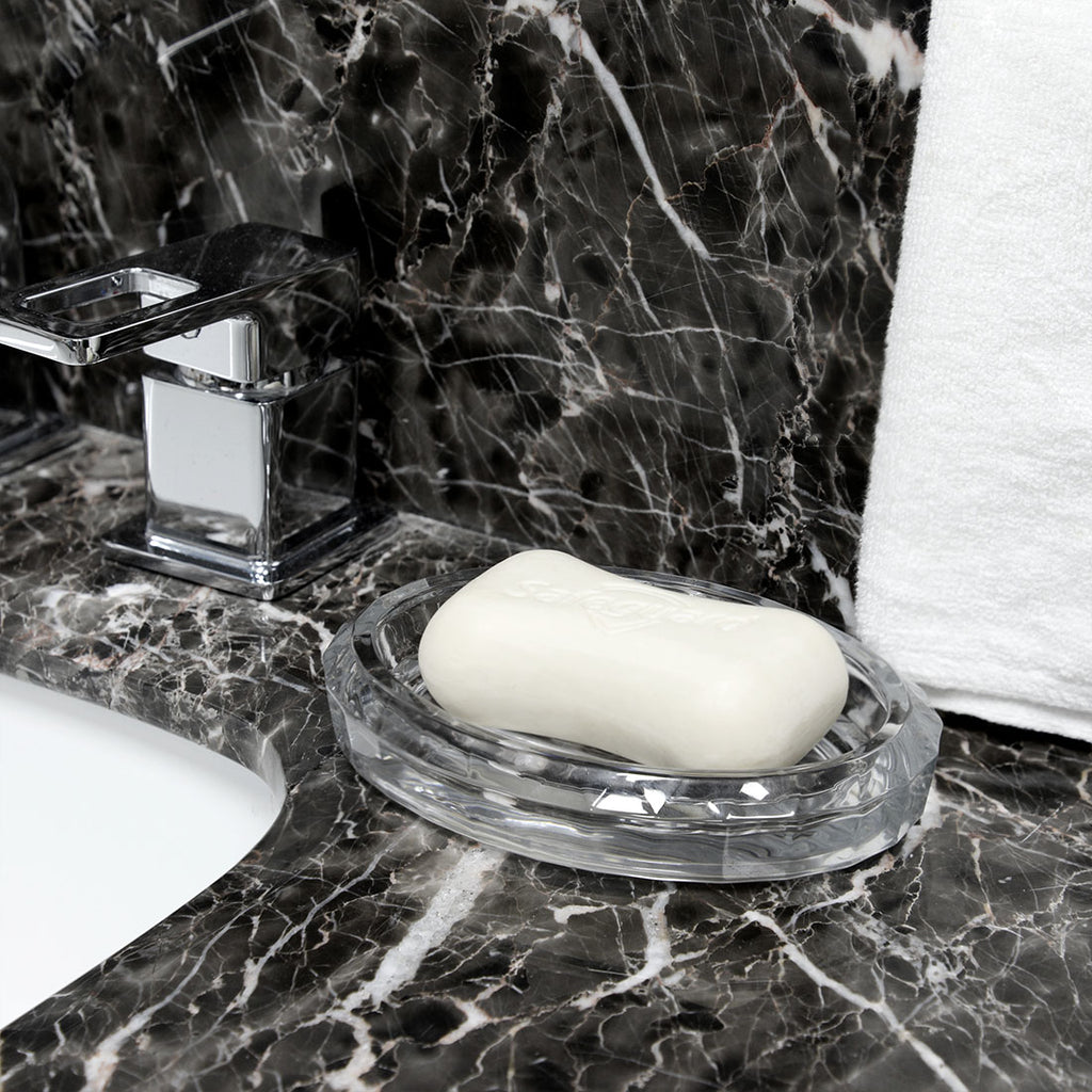Linkidea Glass Soap Holder, Clear Bar Dish Saver for Shower, Bathroom, Slim Design Storage Tray for Countertop(Ellipse)