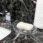 Linkidea Glass Soap Holder, Clear Bar Dish Saver for Shower, Bathroom, Slim Design Storage Tray for Countertop(Ellipse)
