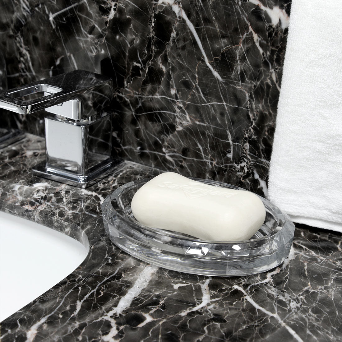 Linkidea Glass Soap Holder, Clear Bar Dish Saver for Shower, Bathroom, Slim Design Storage Tray for Countertop(Ellipse)