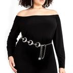 Women's Chain Belt, 2 Pack Metal Waist Chains, Adjustable Belly Belt with Moon Style, Fits 21.6-43.3 in Waist, 51.2 in Total Length