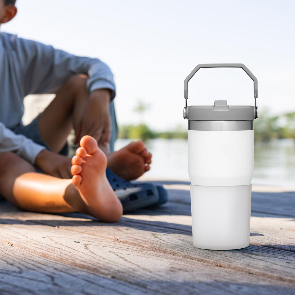 Linkidea Water Bottle Boot Compatible with Stanley Quencher H2.0 20oz/30oz/40oz, IceFlow Flip 20oz/30oz, Silicone Waterbottle Bottom Sleeve Cover Protector, Bottle Bumper (White / 2 Pack)