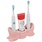 Linkidea Countertop Electric Toothbrush Holder for Bathroom, Bowtie Ceramic Vanity Organizer Stand Compatible with Oral-B iO Series, Philips Sonicare ProtectiveClean (Pink)