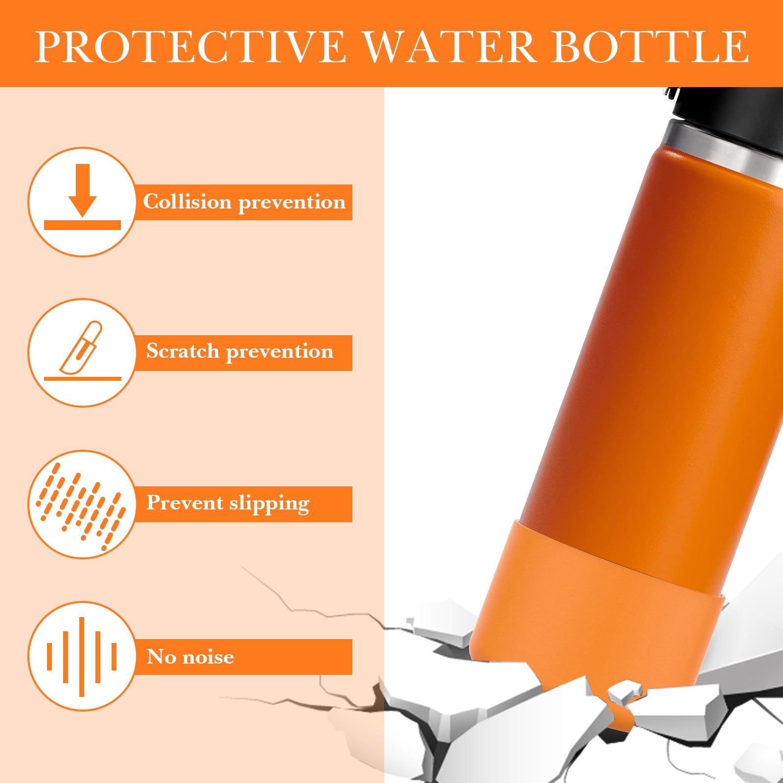 Linkidea 2 Pack Water Bottle Boot Compatible with Hydro Flask Wide Mouth 12oz/14oz/16oz/18oz/20oz, Silicone Bottle Bottom Sleeve Bumper Protector (Clementine)