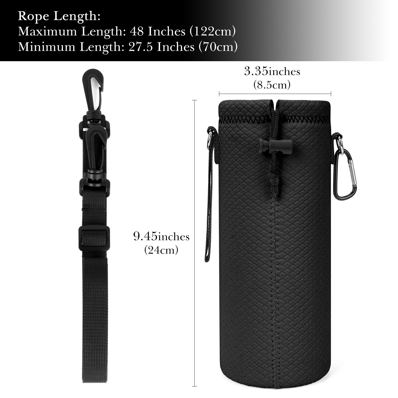 Linkidea Water Bottle Carrier with Strap Compatible with YETI Rambler Bottle 26oz/36oz, Waterbottle Sling Bag Holder with Shoulder Strap, Black