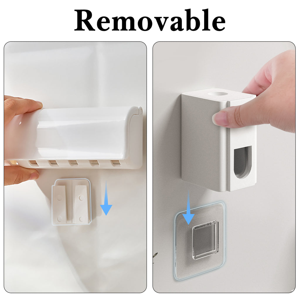 Linkidea Wall Mount Toothbrush Holder and Toothpaste Dispenser, Plastic Self Adhesive 6 Slots Tooth Brush with Cover for Bathroom, Compatible with Oral-B CrossAction, Colgate Extra Clean