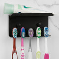 Linkidea Wall Mounted Toothbrush Holder for Shower, Self-Adhesive 5 Slots Brush and Toothpaste Organizer Hanger Compatible with Colgate Extra Clean, Oral-B CrossAction Toothbrush(Black)