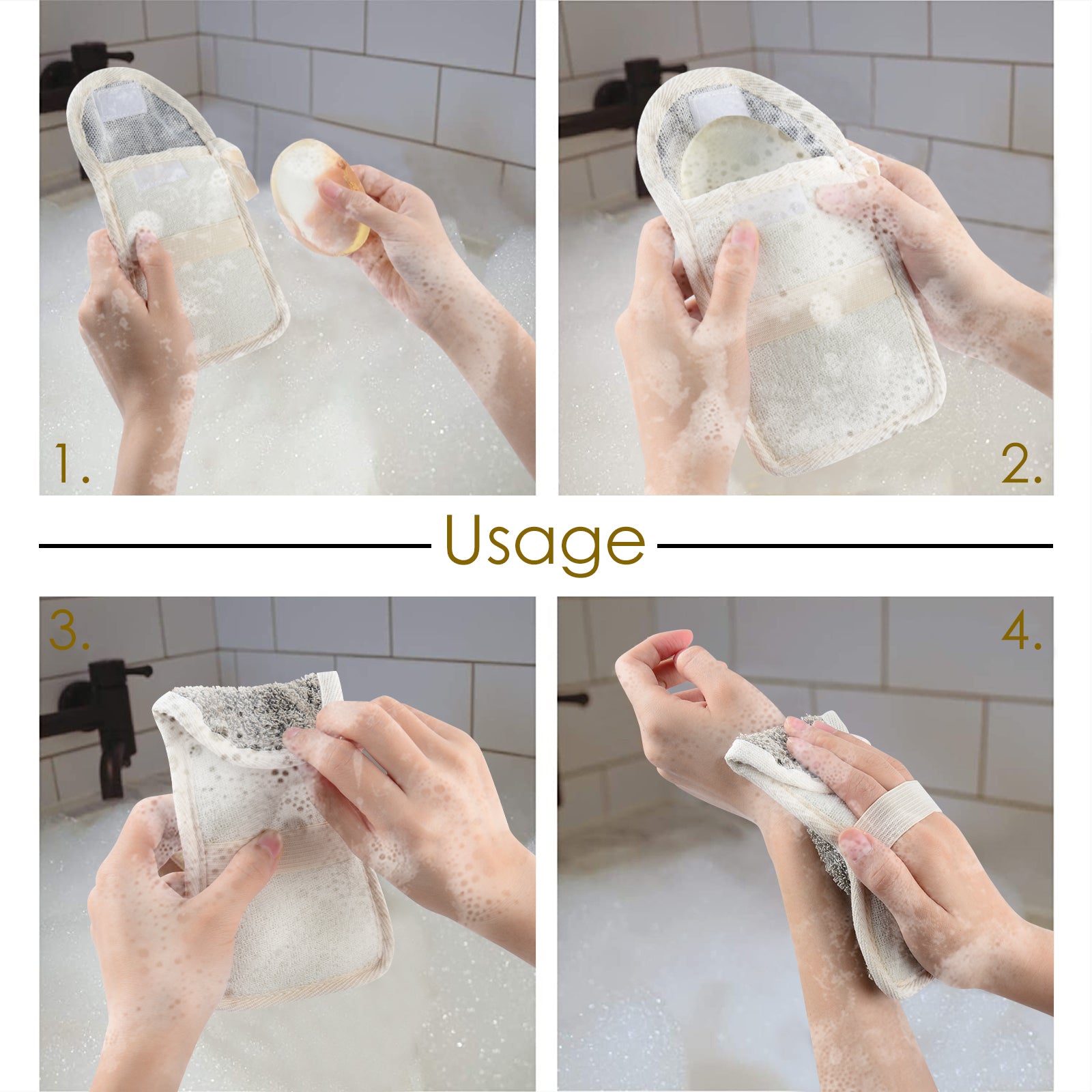 Linkidea 3 Pack Soap Saver Pouch, Flax Exfoliating Soap Bag Body Scrubber Exfoliator Sponge Holder Hanging Rope Bags for Bath or Shower
