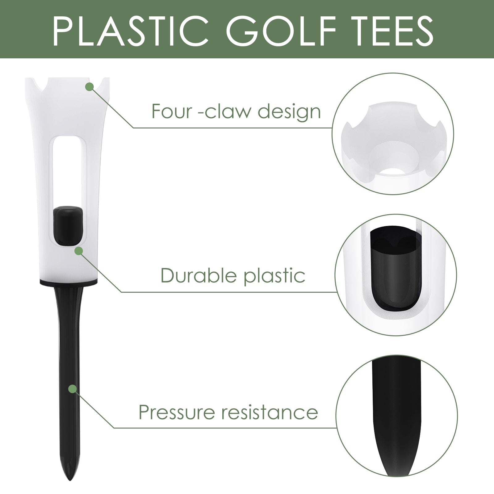 Linkidea Plastic Golf Tees, 16 Pack 4-Prong 3-1/4" Professional Performance Low Resistance Shock Absorbing Tees Golf Accessories