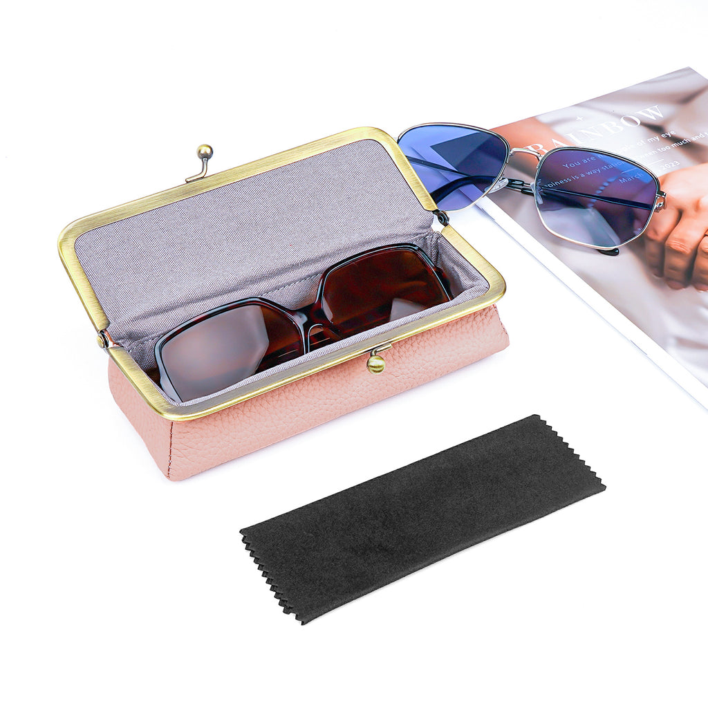 Extra Large Sunglasses Pouch Case, Pink Vegan Leather Shades Organizer Soft Bag Compatible with Rayban RBR0501S RB3549 RB4374 QUAY Versace VE4395