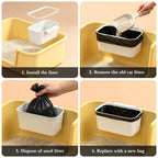 Cat Litter Waste Bin Kit with 100 Liners & Storage Hook, Hanging Disposal Container for Litter Box Sidewall, Space-Saving Scoop Station for Daily Cleanup