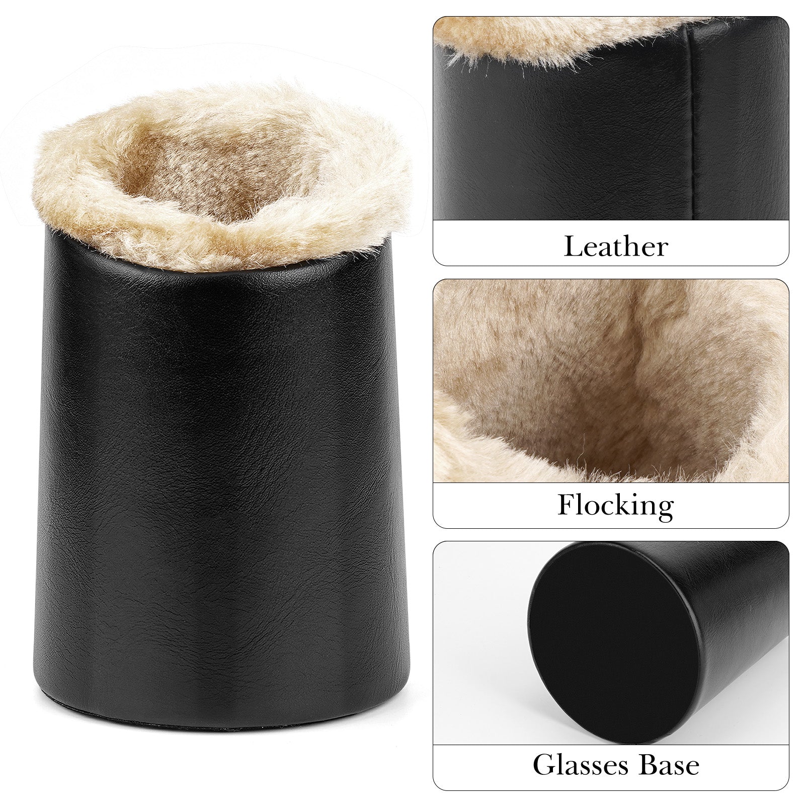 Extra Large Sunglasses Stand Compatible with 3.5 Inch Car Cup Holder, Plush Lined Vegan Leather Eyewear Storage, Scratch Protection (Black)