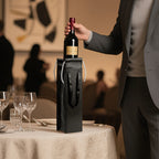 Linkidea Single Luxury Wine Gift Bag, Vegan Leather Wine Tote with Handle for Gifting, Business, Festive Occasions (Black)