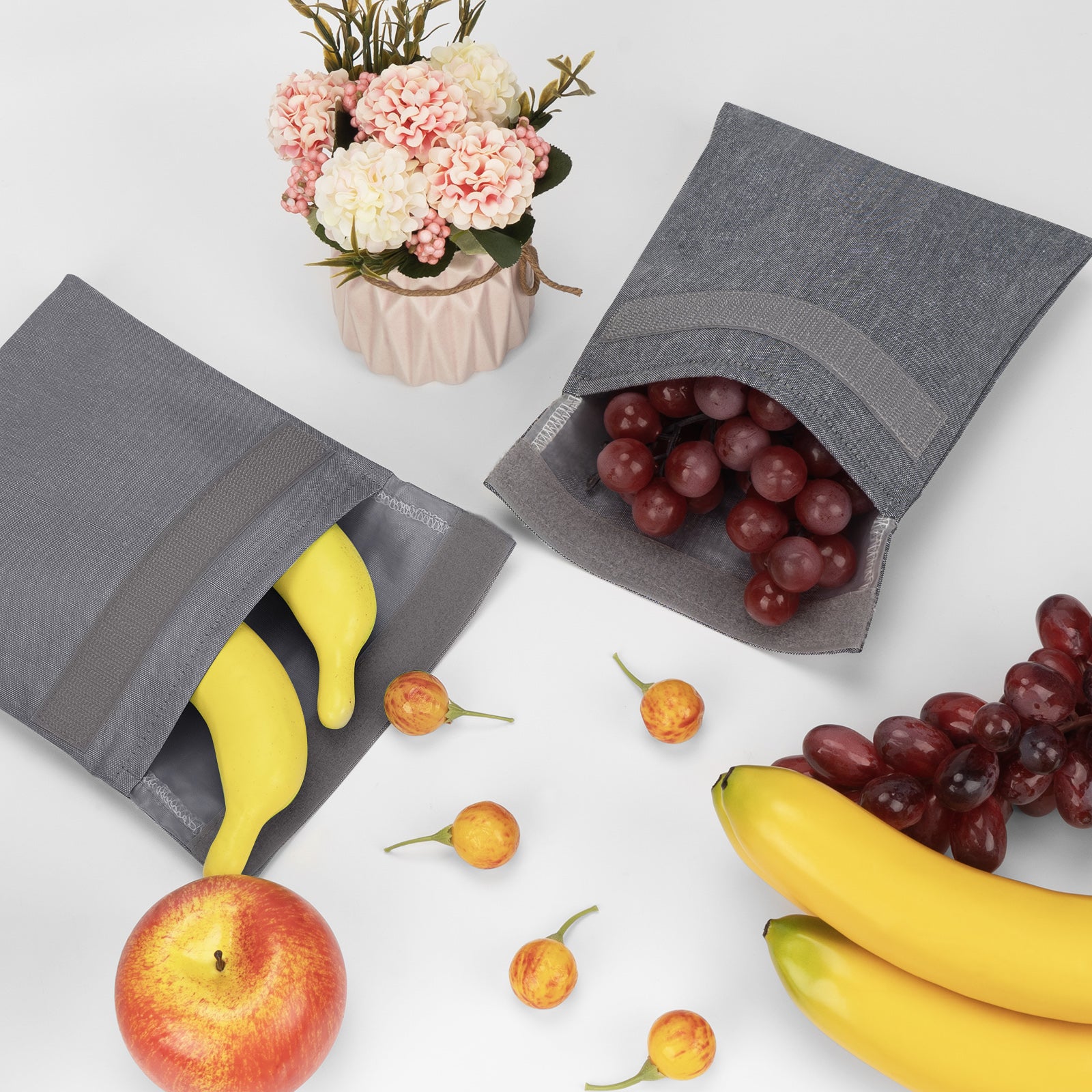 Linkidea 2 Pcs Reusable Snack Bag, Recycled Hook and Loop Packs Pouch for Adult, Leak-Proof Pack It Snack Bag Fits Snacks, Sandwich (Grey)