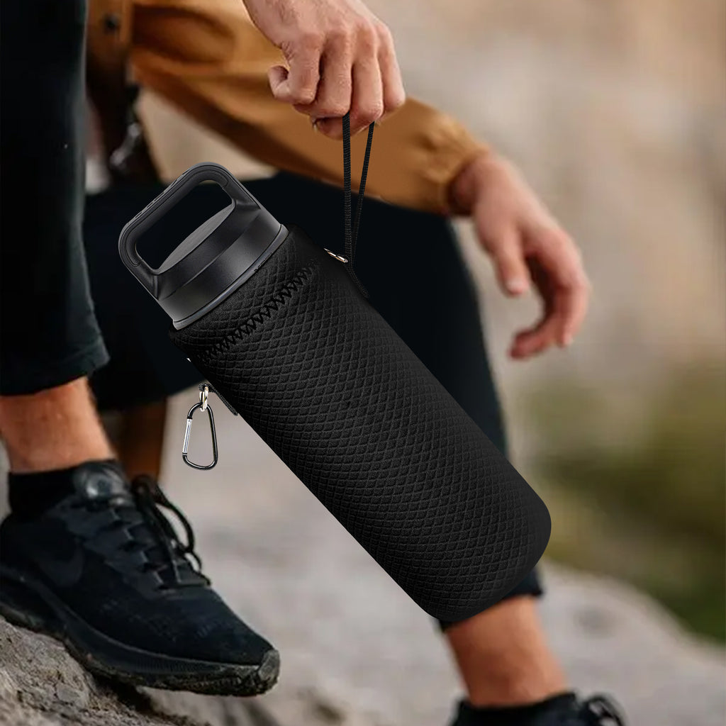 Linkidea Water Bottle Carrier with Strap Compatible with YETI Rambler Bottle 26oz/36oz, Waterbottle Sling Bag Holder with Shoulder Strap, Black