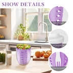 Linkidea Fruit Salad Travel Container With Colander, 21 oz Leak-Proof Plastic Salad Lunch Storage Container with Spoons and Lids, Fruit, Vegetable Portable Cup for Work, Picnic (Purple)