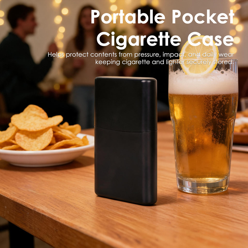Linkidea 2 Pack Slim Cigarette Case, Portable Pocket Cigarette Box with Lighter Holder, Compact Cigarette Storage Case for Travel and Daily Use (Black)