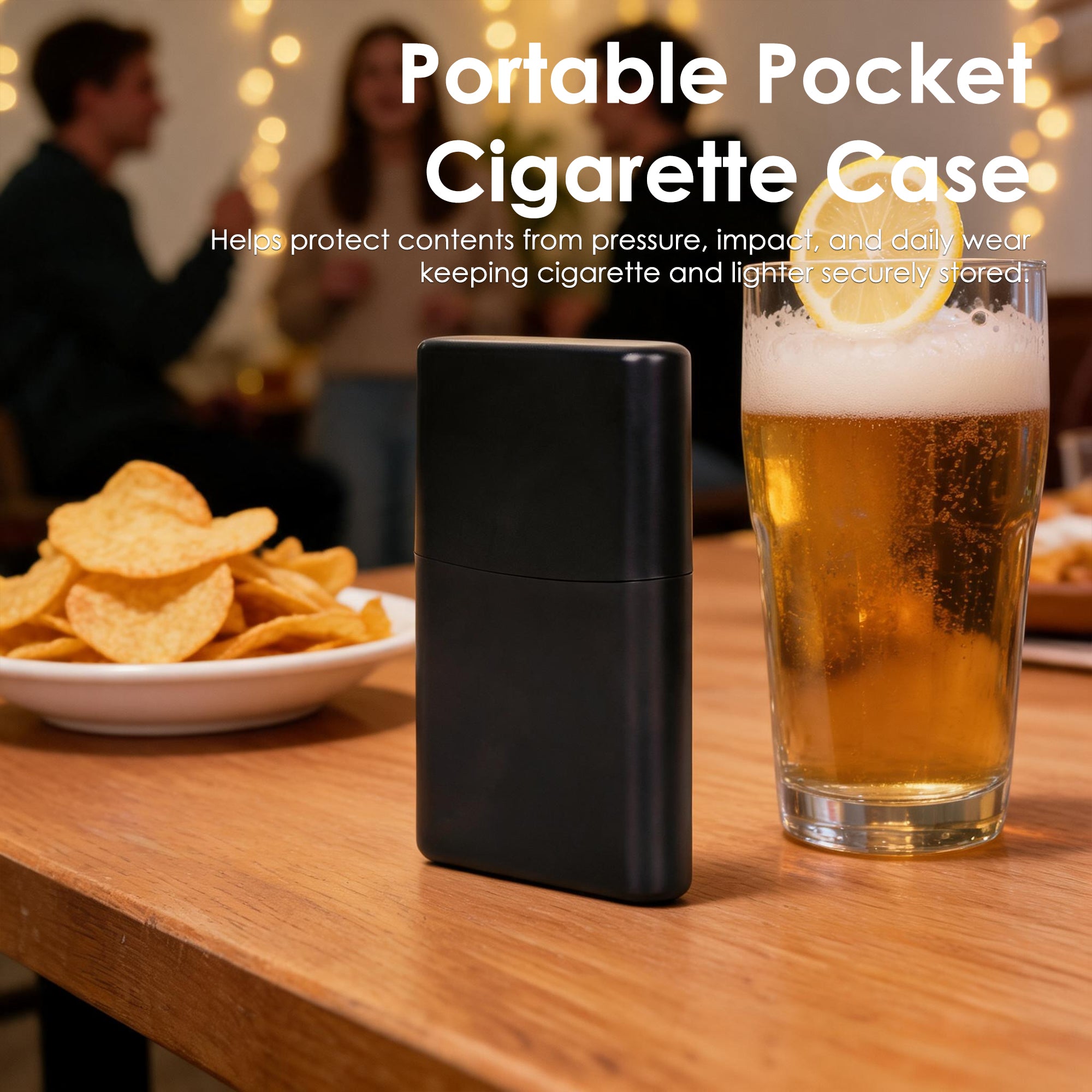 Linkidea 2 Pack Slim Cigarette Case, Portable Pocket Cigarette Box with Lighter Holder, Compact Cigarette Storage Case for Travel and Daily Use (Black)