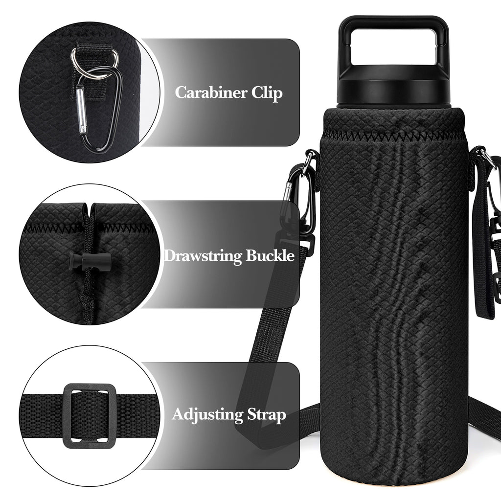 Linkidea Water Bottle Carrier with Strap Compatible with YETI Rambler Bottle 26oz/36oz, Waterbottle Sling Bag Holder with Shoulder Strap, Black