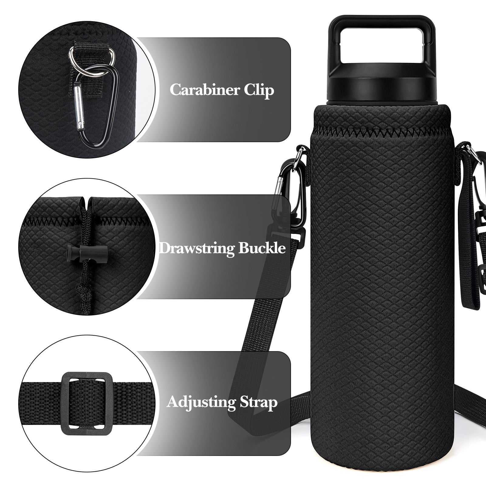 Linkidea Water Bottle Carrier with Strap Compatible with YETI Rambler Bottle 26oz/36oz, Waterbottle Sling Bag Holder with Shoulder Strap, Black