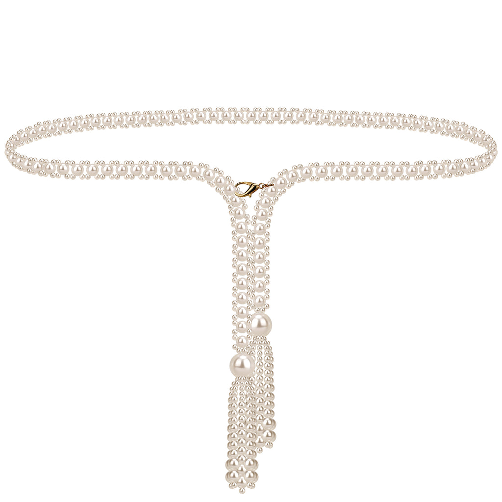 Plus Size Waist Belt for Women, Plastic Pearl Chunky Body Belt for Dresses, 55 Inch Adjustable Fashion Jewelry Accessory