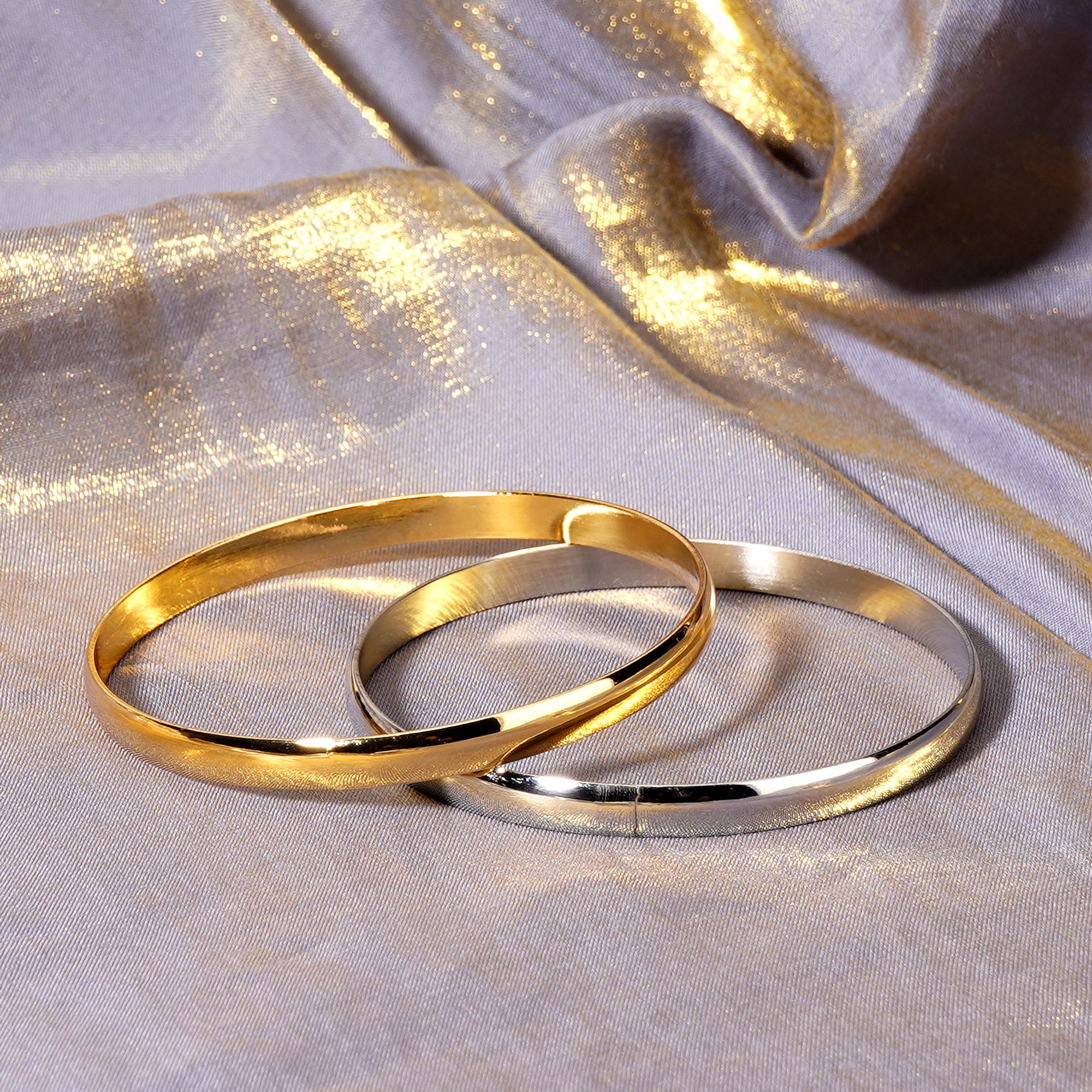 65 mm (2.56") Bangle Set of 8 for Women, 6 mm Wide Gold & Silver-Tone Stainless Steel Stackable Bracelets - Fits Palm Width up to ~90 mm