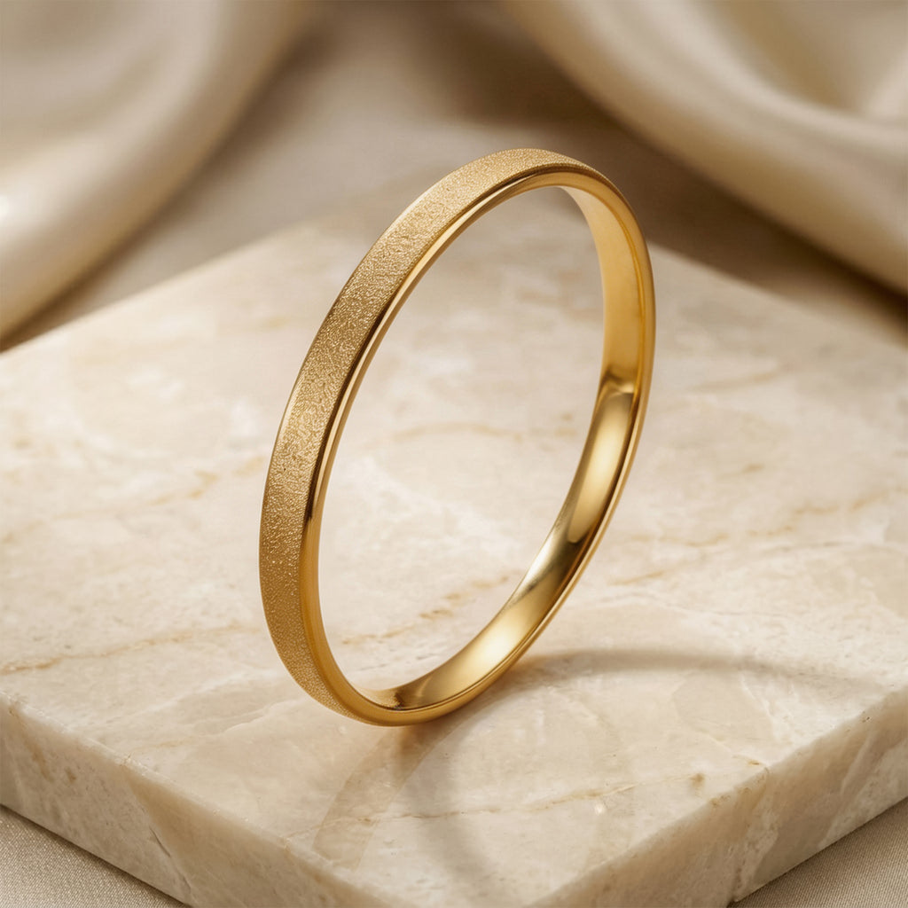 Gold-Tone Matte Finish Round Bangle Bracelet for Women, Minimalist Closed Stainless Steel Jewelry with Brushed Texture, Elegant Slim Wrist Accessory for Everyday Wear