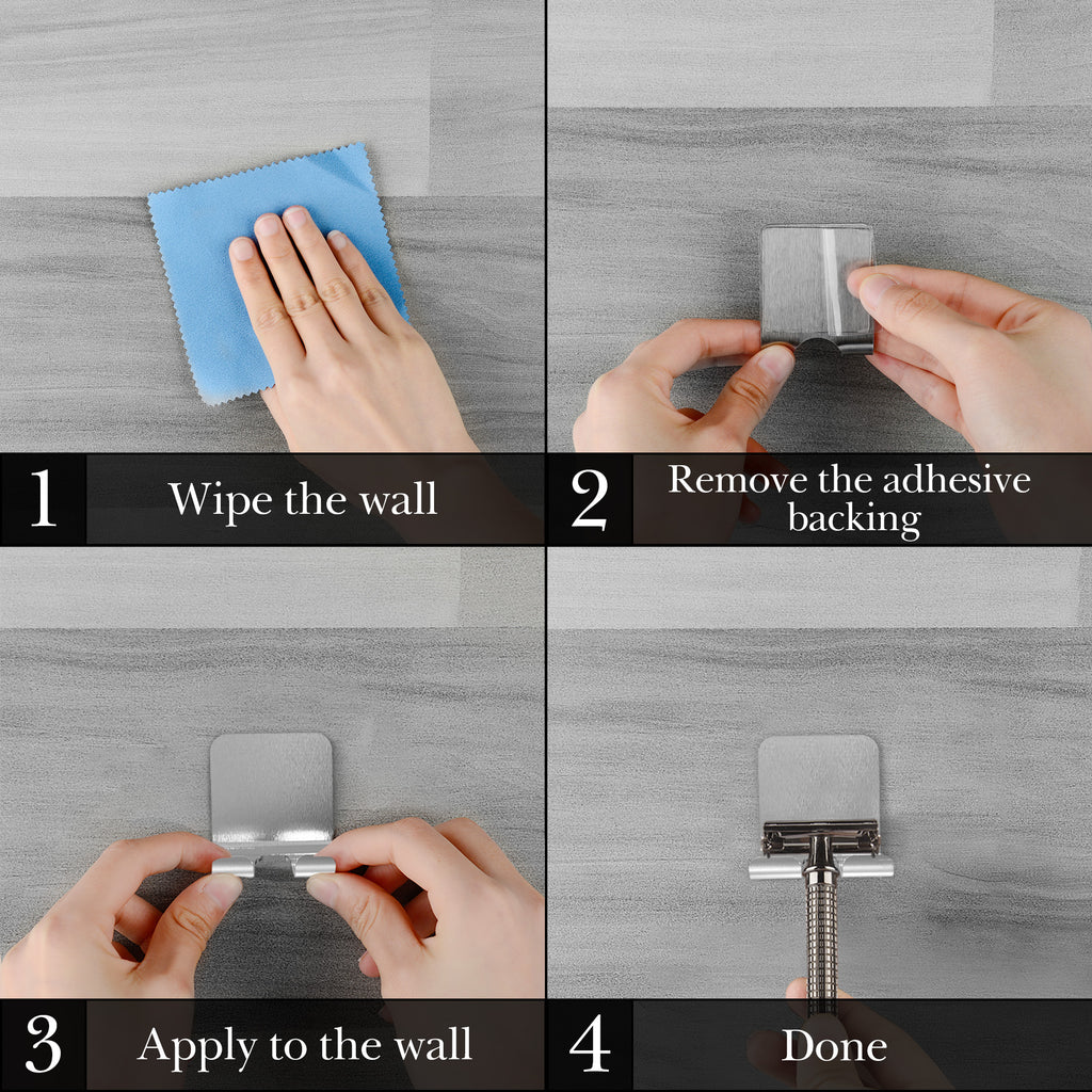 Linkidea 8 Pack Stainless Steel Shower Razor Holder Wall Mount, Self-Adhesive No-Drill Bathroom Shaver Hooks for Vikings Blade & Merkur Safety Razors (Silver)