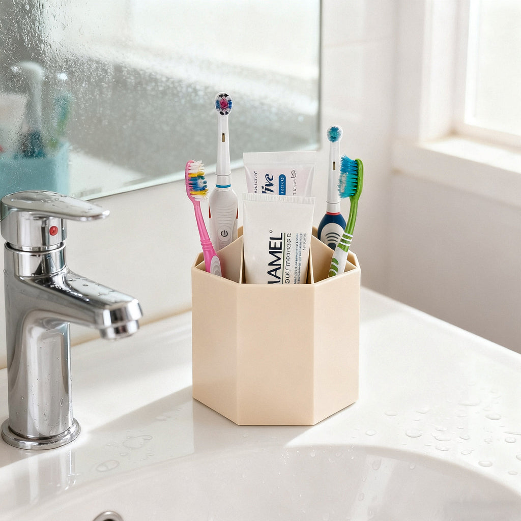 Linkidea Electric Toothbrush Holder, Plastic Countertop Toothpaste Stand, 5 Slots Organizer Compatible with Oral-B iO Series, Philips Sonicare ProtectiveClean, Colgate ExtraClean (Yellow)