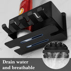 Linkidea Wall Mounted Toothbrush Holder for Shower, Stainless Steel 4 Slot Tooth Brush and Toothpaste Hanger, Self-Adhesive Organizer Compatible with Colgate Extra Clean, Oral-B CrossAction(Black)