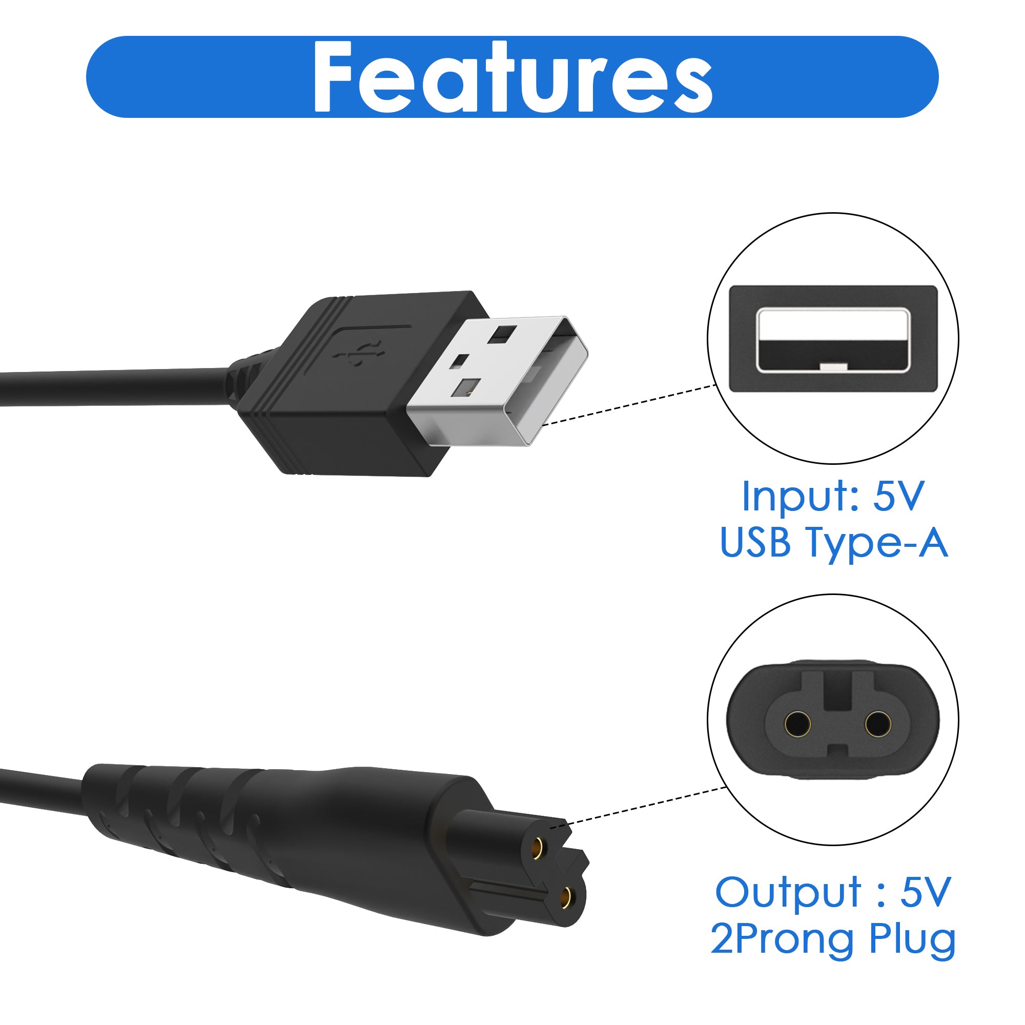 Linkidea Shaver Charger Cord with Two Cleaning Brush, Trimmer Data Cable, Adapter Charging Cable 5V Compatible with XR7000, XR7120, HC4250, PG6171, PG6250 (Black)