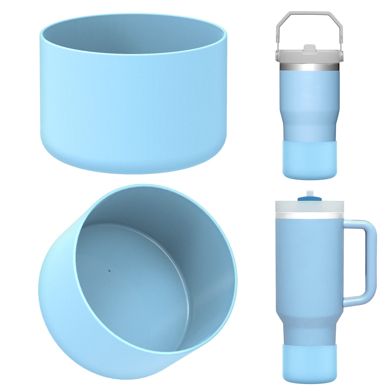 Linkidea 2 Pack Water Bottle Boot Compatible with Stanley Quencher H2.0 20oz/30oz/40oz, IceFlow Flip 20oz/30oz, Silicone Water Bottle Bottom Sleeve Cover Bumper Protector (Light Sky)