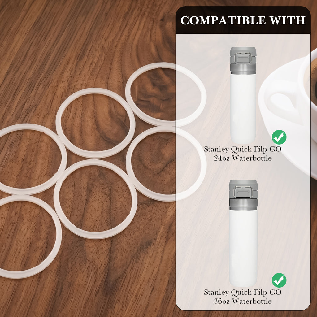 Linkidea 6 Pack Water Bottle Gasket Replacement Compatible with Stanley Quick Flip GO 24oz/36oz Waterbottle, Silicone O Ring Leak Proof Rubber Seal with Tweezer for Bottle Lid, White
