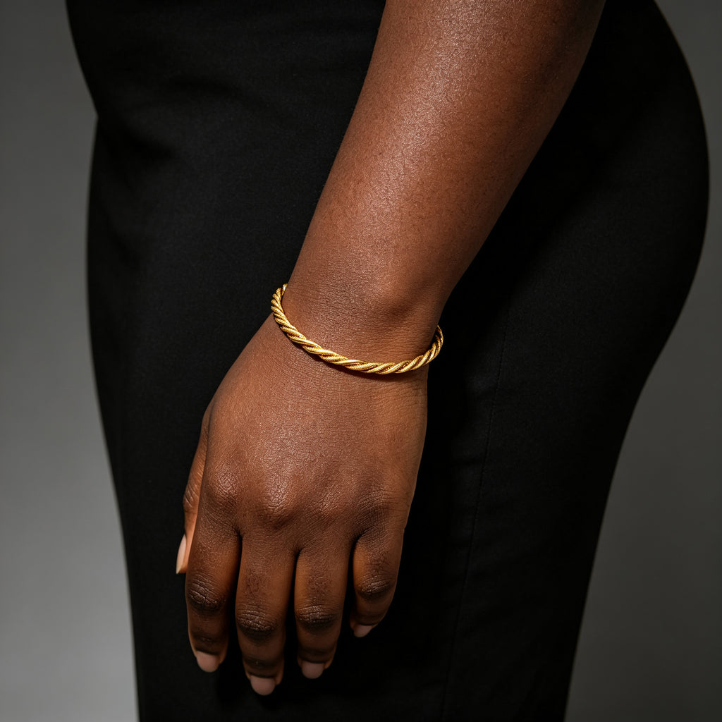 Gold Bangle Bracelet for Women, Extra Large Closed Bangle, Twisted Texture Bracelet for Plus Size Thick Wrists, 2.76 Inch Inner Diameter