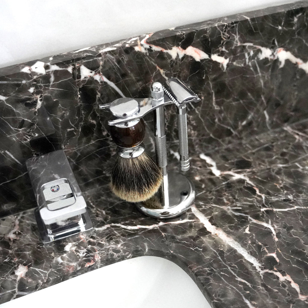 Linkidea Razor & Brush Holder, Deluxe Men's Stainless Steel Shaving Brush Hanger, Grooming Organizer for Bathroom, Shaver Stand Compatible with Merkur 23C (Silver)