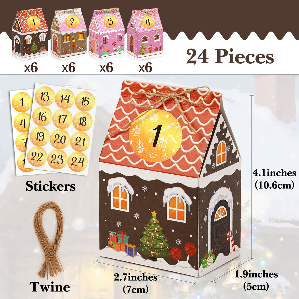 Linkidea 24 Pcs Christmas Gingerbread House Candy Case Set, Holiday Party Favors, Paper Treat Boxes for Family & Festive Gift Packaging
