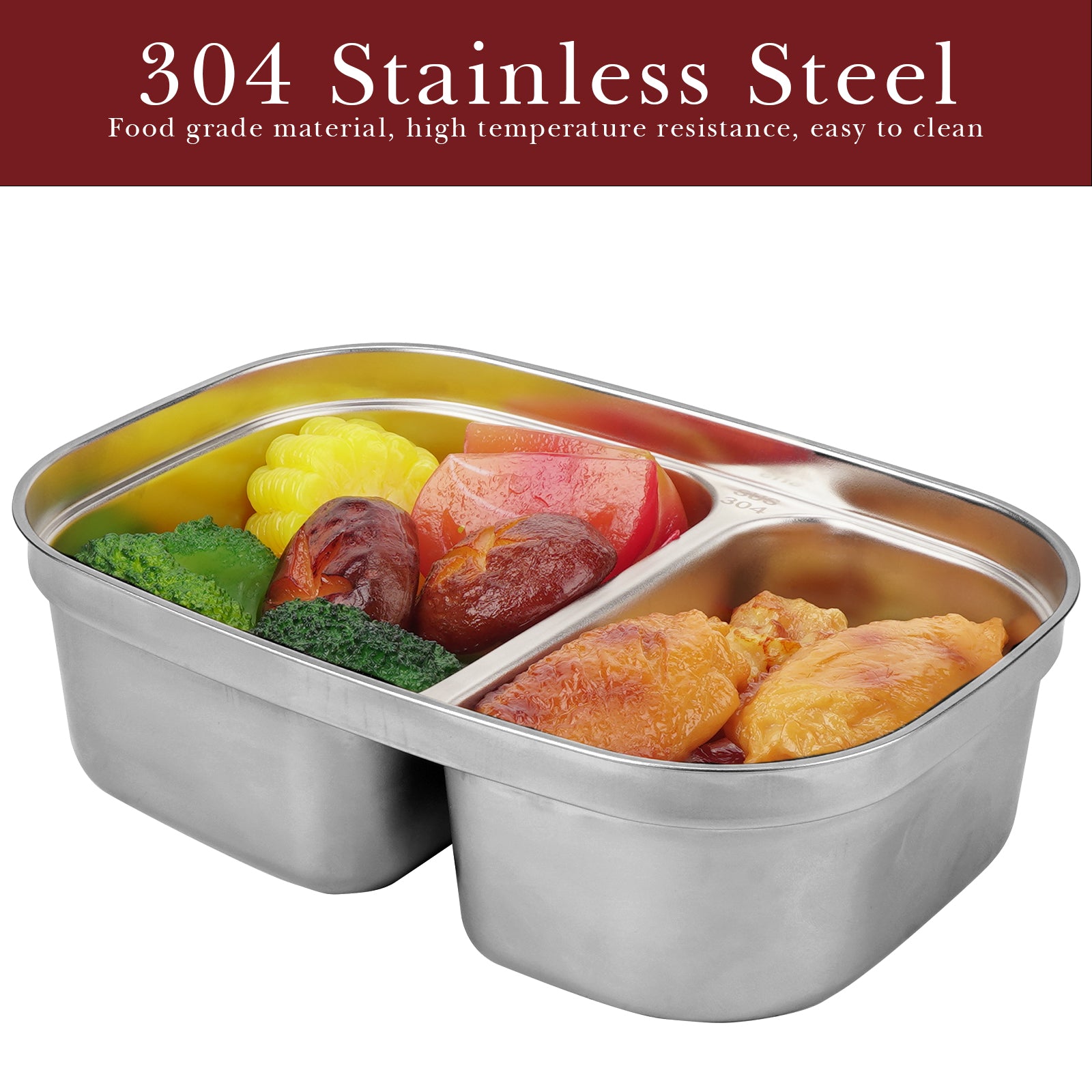 Linkidea 304 Stainless Steel Electric Lunch Box Inner Container, 2 Compartments Removable Reusable Tray, Compatible with 1.5 L SOHIDA, 1.2 L Food Replacement Accessories (Silver)