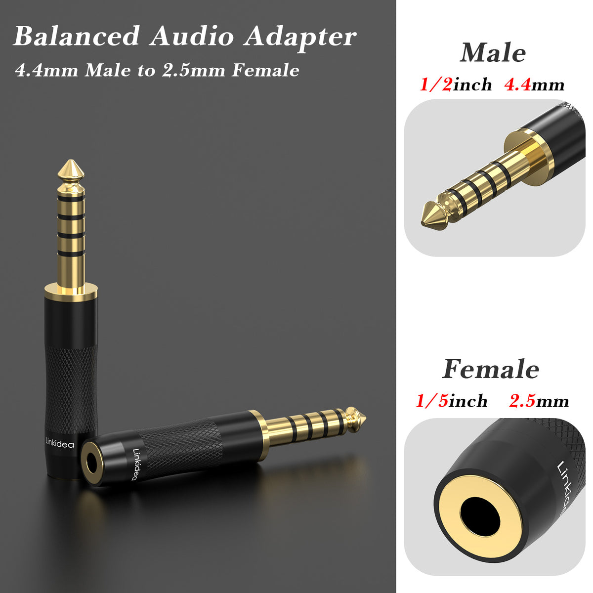 Linkidea 4.4mm Balanced Male to 2.5mm Balanced Headphone Audio Adapter Compatible with Sony NW-ZX507/ ZX300A/ WM1Z, DMP-Z1, TA-ZH1ES, HIFIMAN, R2R2000, FIO M11, Lotoo PAW6000 Audio Player