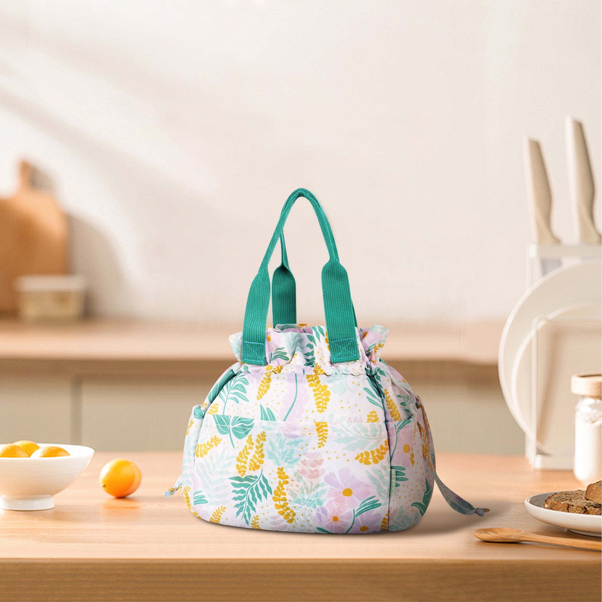 Linkidea Lunch Tote Drawstring Bag, Large Capacity Lunch Bag with Hand Strap, Lunch Box Organizer for Everyday Outings, Insulated Lunch Bag Fits Box and Food Jar Storage