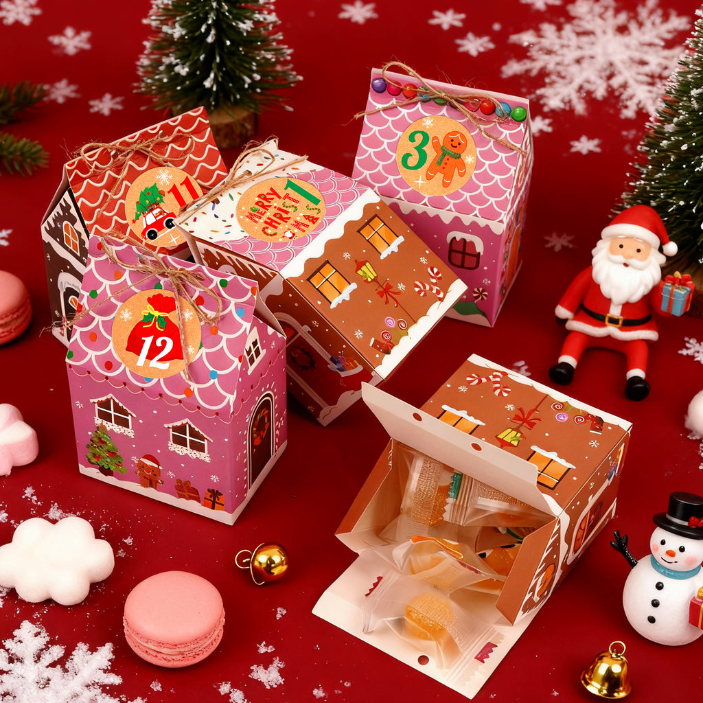 Linkidea 24 Pcs Christmas Gingerbread House Gift Boxes, Cute Holiday Candy & Treat Boxes for Family, Festive Party Gifts