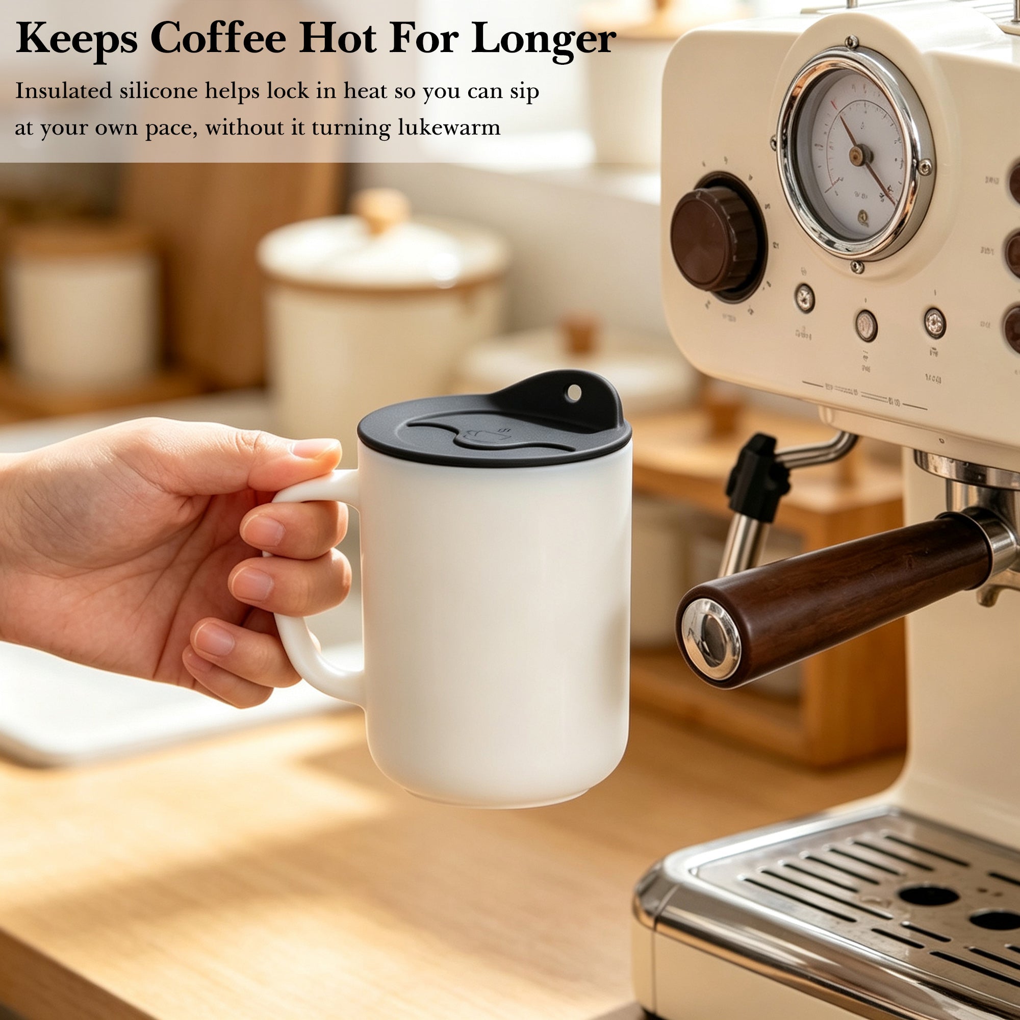 Linkidea 2 Pack Silicone Coffee Mug Lid for 3"(76mm) to 3.4"(86mm) Inside Diameter Mugs, Splash Resistant Replacement Mug Lid for Home, Office, Travel, Dishwasher-Safe (Black)