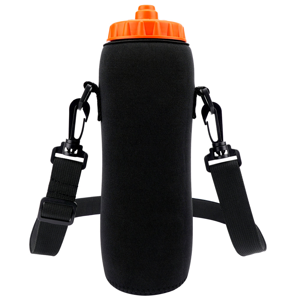 Linkidea Water Bottle Carrier with Strap Compatible with Gatorade Plastic Squeeze 32oz, Insulated Squeeze 30oz, Waterbottle Sling Bag Holder, Extra Long Shoulder Strap (59'') (Black)