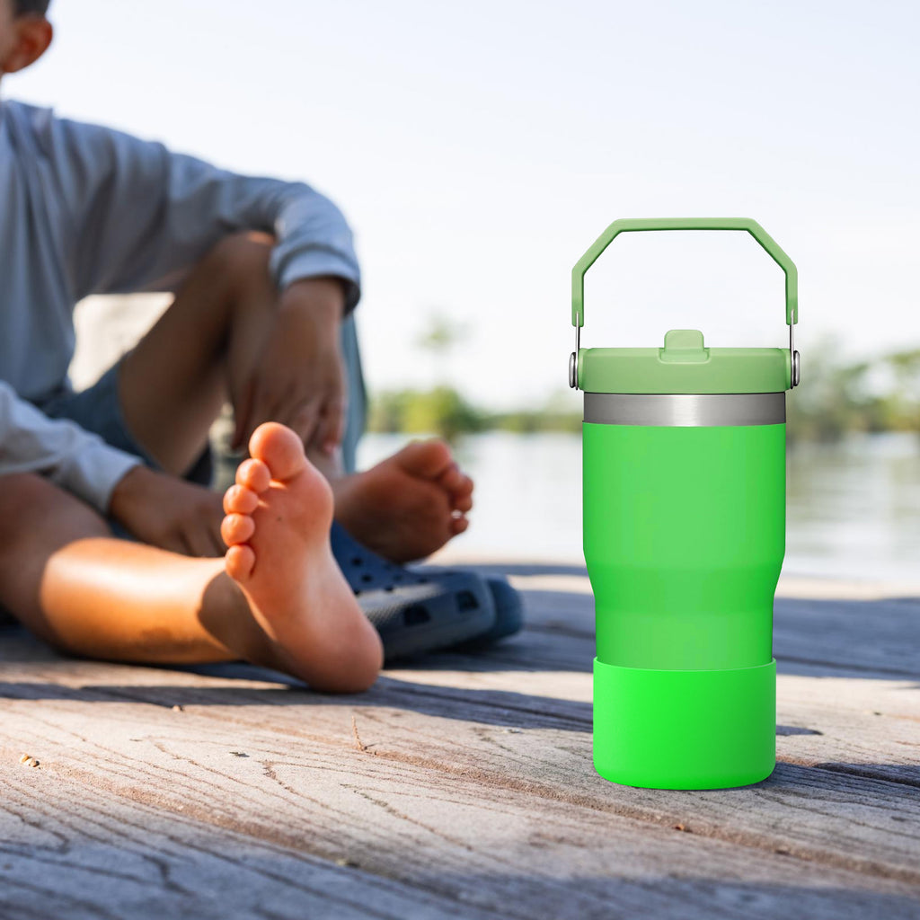 Linkidea 2 Pack Water Bottle Boot Compatible with Stanley Quencher H2.0 20oz/30oz/40oz, IceFlow Flip 20oz/30oz, Silicone Water Bottle Bottom Sleeve Cover Bumper Protector (Neon Green)