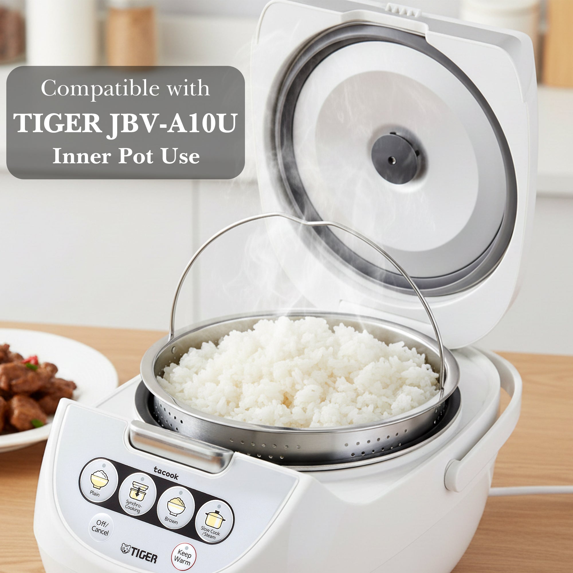 Linkidea 304 Stainless Steel Steamer Basket with Handle and Legs, Multi-Purpose Steaming Rack for Rice Cookers Pots, Compatible with Tiger JBV-A10U, Zojirushi NS-WAC10, Aroma ARC-6106