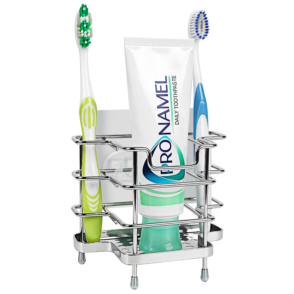 Linkidea Wall Mount Toothbrush Holder, 3 Slots Brush Stand with Drainage Holes Design, Self Adhesive/Countertop Toothpaste Organizer