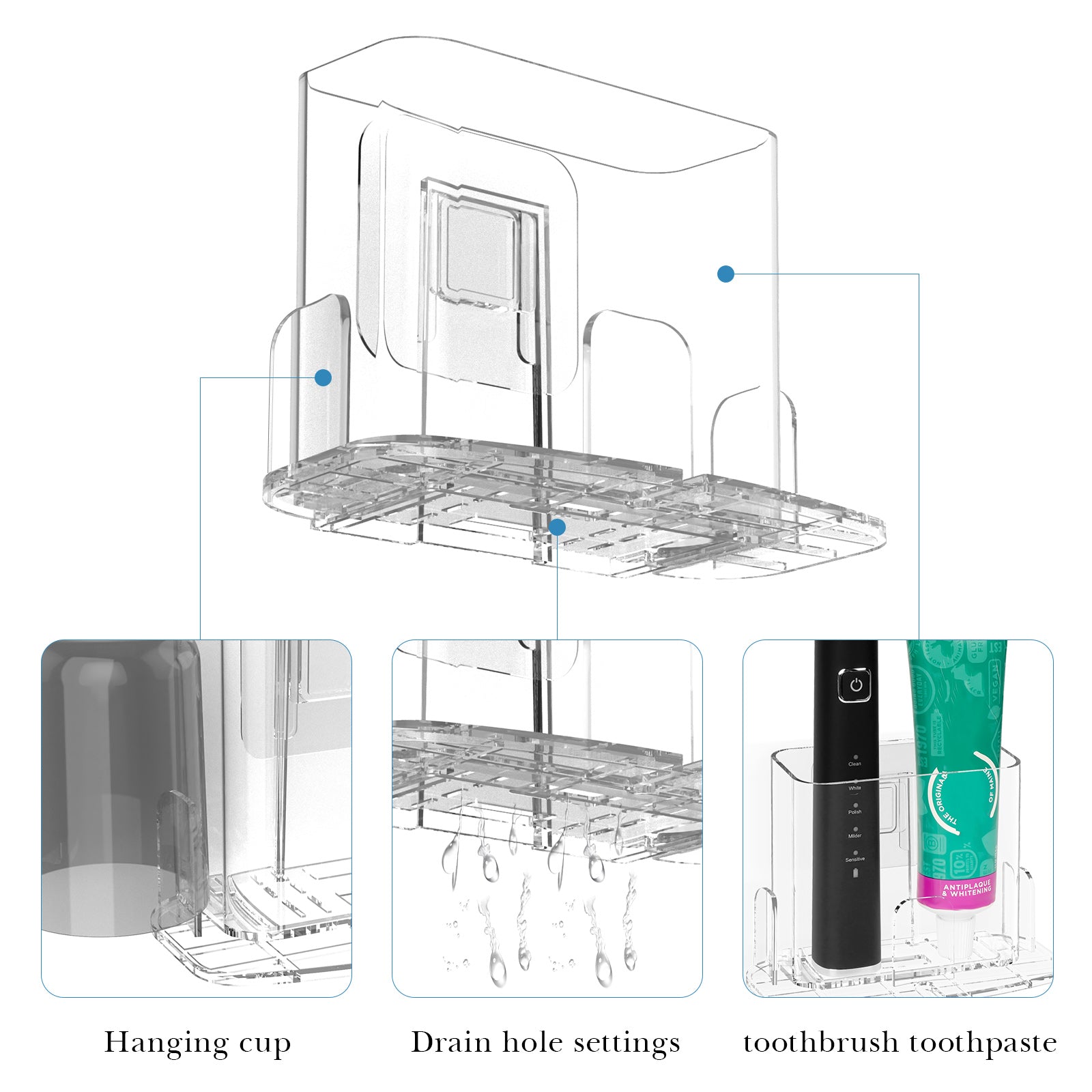 Linkidea 2 Pack Wall Mount Toothbrush Holder for Bathroom, Plastic Clear Self Adhesive Wallmount Tooth Brush Hanger Compatible with Oral-B iO Series, Philips Sonicare 5100/5300, 7AM2M(Transparent)
