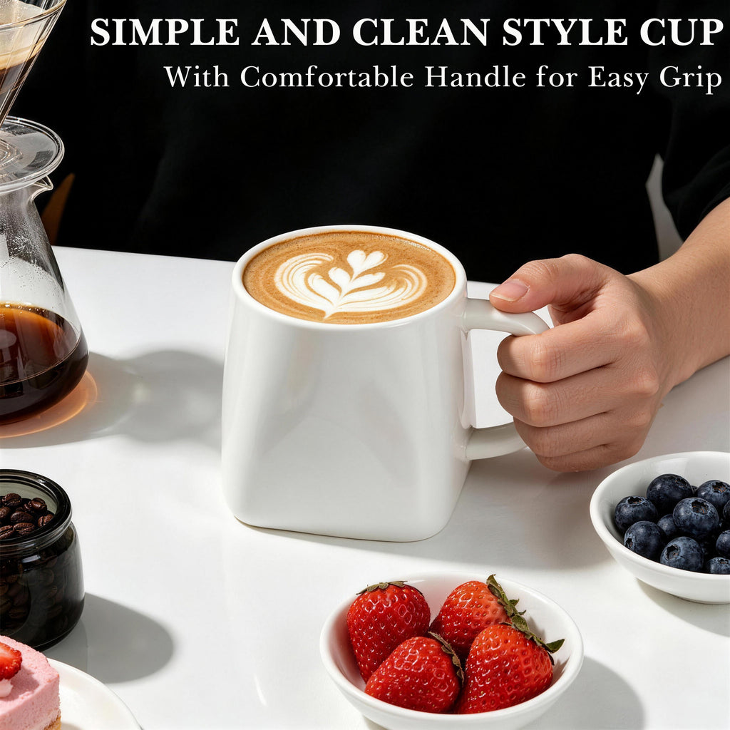 Linkidea Oversized Ceramic Coffee Mug, 24oz Extra Large Square Bottom Mug with Handle, Big Large Teacups Drinking Cup for Home and Office, Microwave and Dishwasher Safe, White