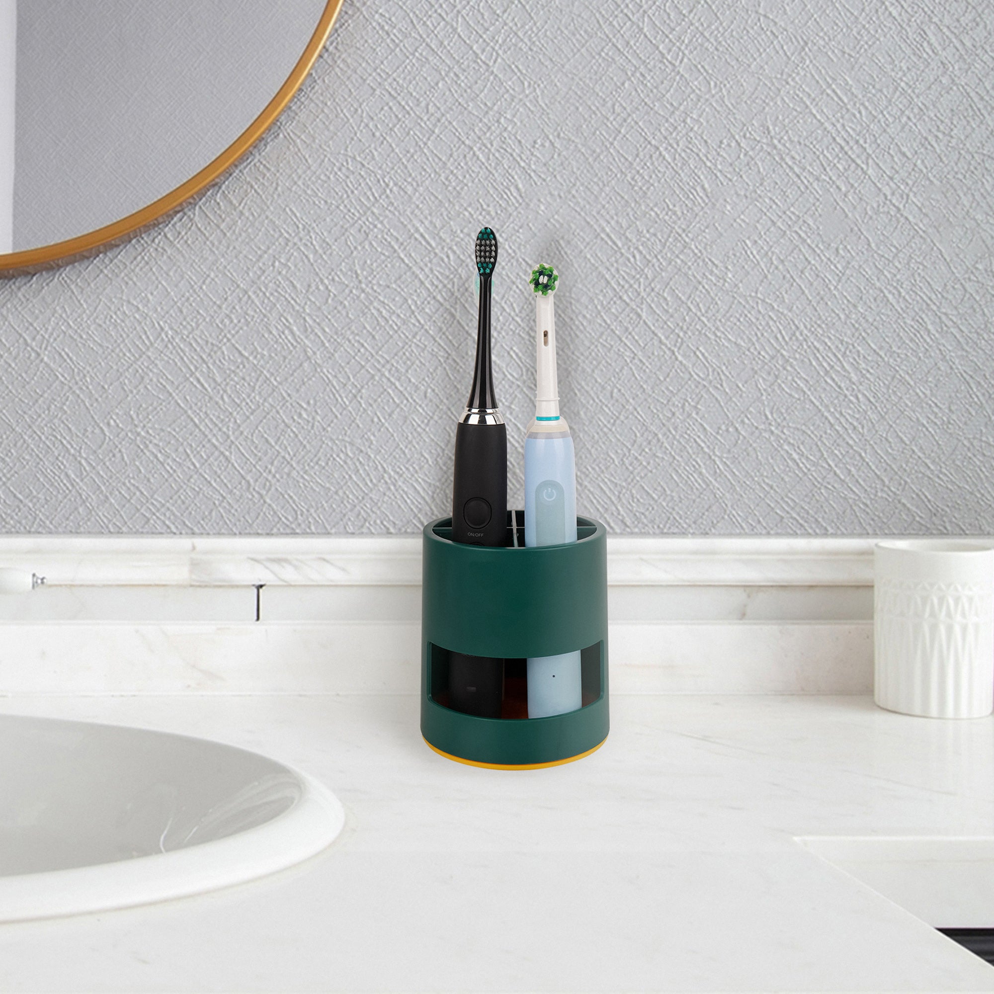 Linkidea Electric Countertop Toothbrush Holder, 4 Slots Plastic Brush Organizer Compatible with Oral-B iO Series, Philips Sonicare ProtectiveClean, Colgate ExtraClean (Green)